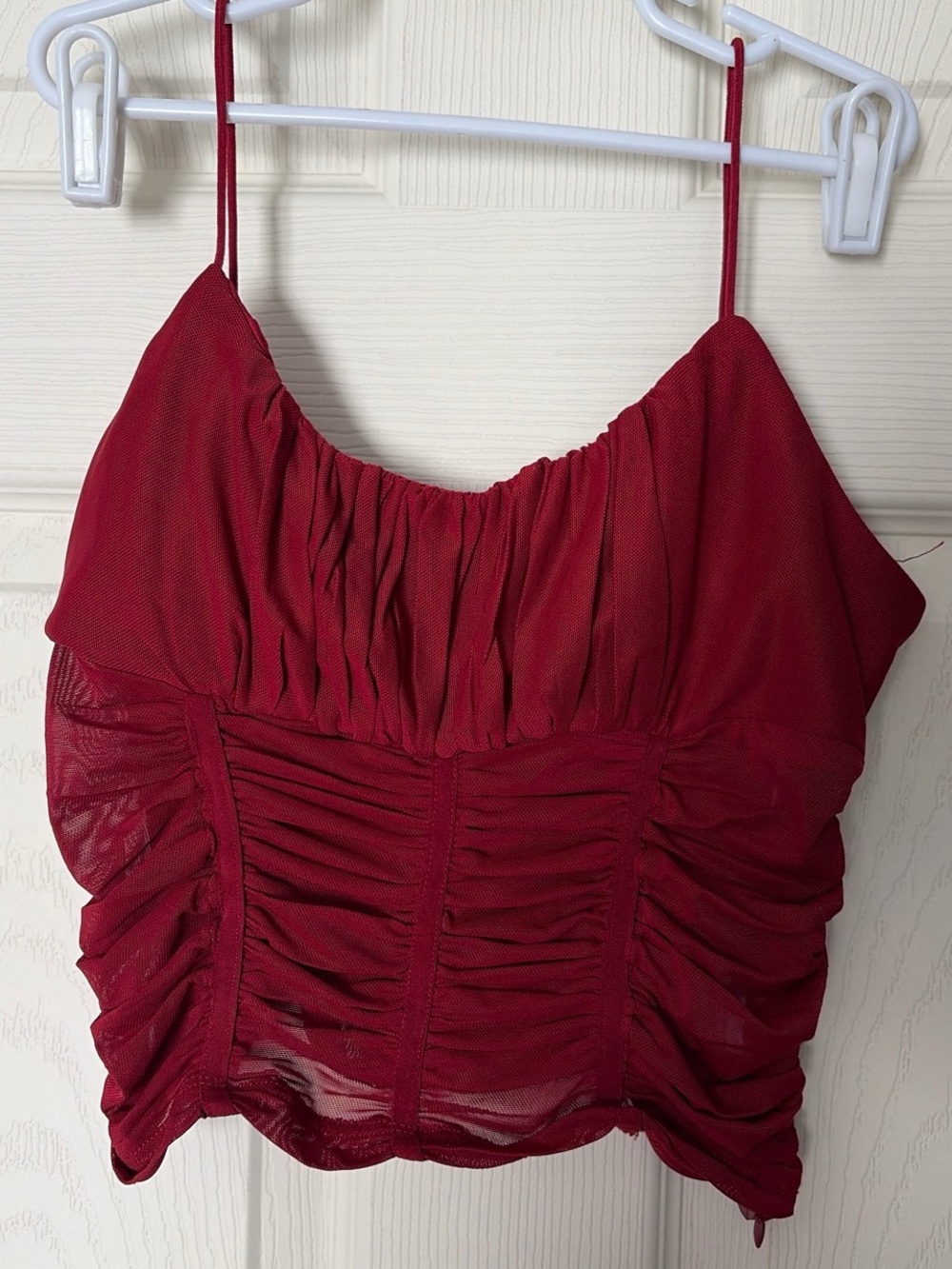 Princess Polly Red Ruched Mesh Bandeau Cami
